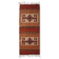 Zapotec wool runner rug,