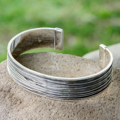 Mens sterling silver cuff bracelet, Mezcala River