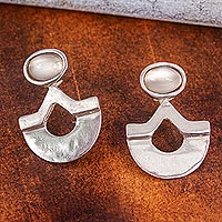 Moonstone drop earrings, 'Malinalco Imagination' - Modern Moonstone Drop Earrings in Sterling Silver