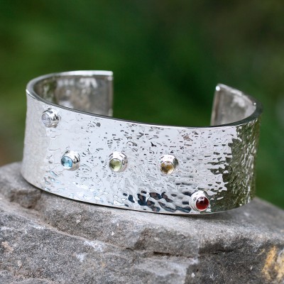 Blue topaz and garnet cuff bracelet, Taxco Harmony