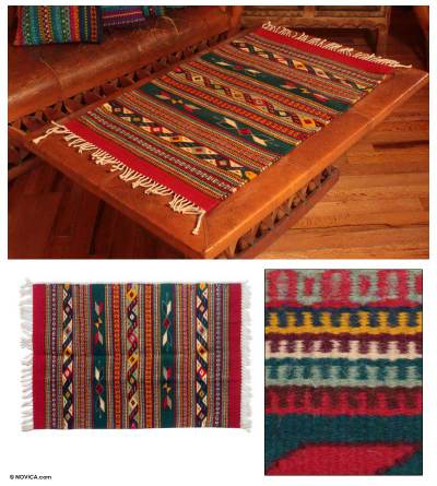 Zapotec wool rug, 'Daybreak in the Sierra' (2x3.5) - Zapotec Area Rug (2x3.5) in Red and Green