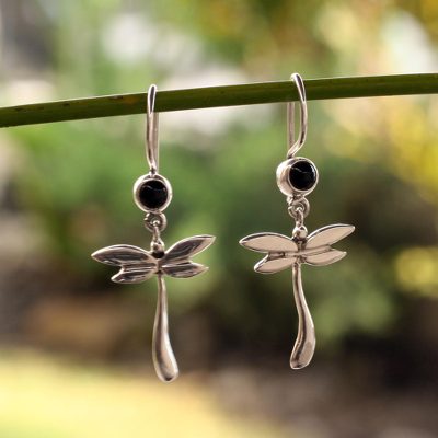 Onyx dangle earrings, Dragonfly Mystery