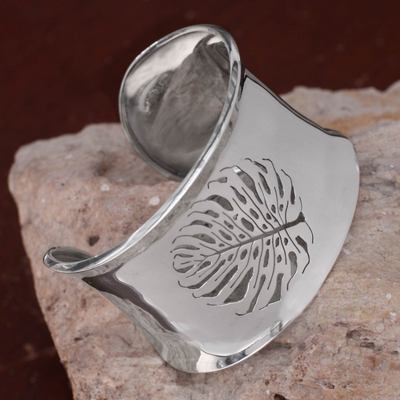 Sterling silver cuff bracelet, Leaf Fossil
