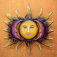 Steel wall art, 'Beloved Sun' - Hand Made Sun and Moon Steel Wall Art from Mexico