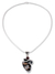 Garnet pendant necklace, 'Aztec Gargoyle' - Handcrafted Modern Silver Calcite Obsidian Necklace (image 2a) thumbail