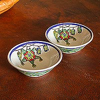 Majolica ceramic bowls Piñatas pair Mexico