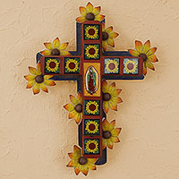 Iron wall candleholder Cross of Guadalupe Mexico