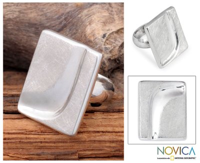 Sterling silver cocktail ring, Boomerang
