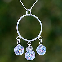 Dichroic art glass pendant necklace, 'Winter Sun' - Dichroic Art Glass and Silver Pendant Necklace from Mexico
