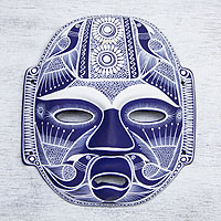 Ceramic mask, 'Midnight Olmeca' - Handmade Ceramic Mexican Folk Art Mask