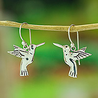 Sterling silver dangle earrings, 'Hummingbird Secrets' - Fair Trade Fine Silver Bird Earrings from Mexico