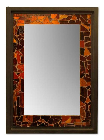 Mirror, 'Acapulco Sunset' - Handcrafted Mosaic Stained Glass Mirror 28 x 20 in