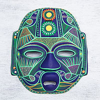 Ceramic mask, 'Jade Olmec Lord' - Hand Made Ceramic Green Bird Mask