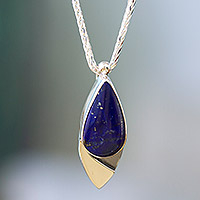 Lapis lazuli pendant necklace, 'Dove of Love'