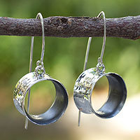 Silver dangle earrings, 'Urban Moon' - Handmade Modern Fine Silver Dangle Earrings