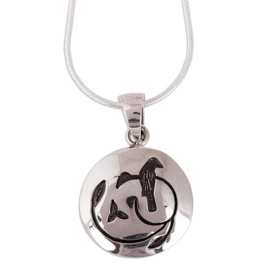 Sterling silver pendant necklace, 'Hopeful Nightingale' - Modern Sterling Silver Bird Pendant Necklace Mexico
