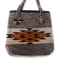 Wool tote bag, 'Zapotec Sunshine' - Wool Geometric Patterned Tote Handbag