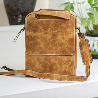 Leather tablet case, 'Honey Cyberspace' - Tan Leather Tablet Case