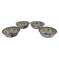 Ceramic dessert bowls Guanajuato Flora set of 4 Mexico