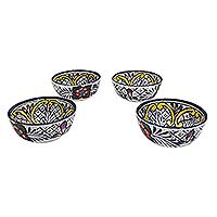 Ceramic soup bowls Guanajuato Flora set of 4 Mexico