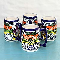 Ceramic beer mugs Guanajuato Flora set of 4 Mexico