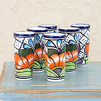 Ceramic tequila glasses Guanajuato Flora set of 6 Mexico