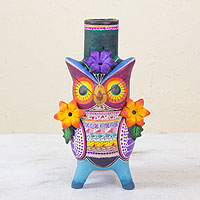 Ceramic candleholder Flirty Aztec Owl Mexico
