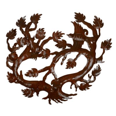 Novica Mexico Handcrafted Brown Iron Floral Wall Art
