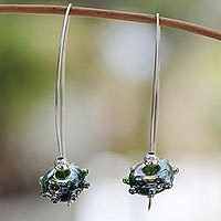 Dichroic art glass dangle earrings,