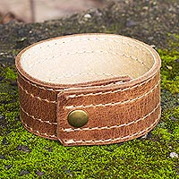 Men's leather wristband bracelet, 'Dexterity' - Men's Hand Made Leather Wristband Bracelet