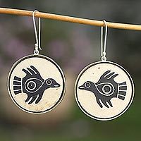 Sterling silver and dried calabash dangle earrings,