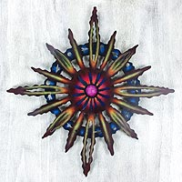 Steel wall art, 'Psychedelic Sun' - Hand Crafted Steel Wall Art from Mexico