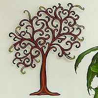 Steel wall art, 'Willow' - Unique Leaf and Tree Steel Wall Art