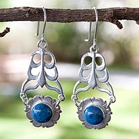 Sodalite dangle earrings, 'Colonial Blossom' - Sodalite dangle earrings