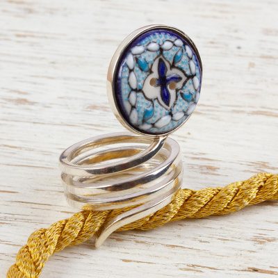 Cool sterling silver necklaces - Sterling silver and ceramic wrap ring