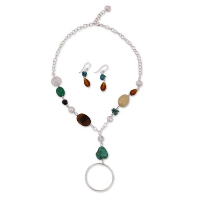 Multi-gemstone jewelry set, 'Gemstone Harmony' - Multi-Gemstone Jewelry Set Handcrafted with Mexican Silver