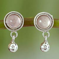 Rose quartz dangle earrings, 'Dream of Love' - Unique Sterling Silver Rose Quartz Earrings