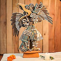 Ceramic sculpture Eagle Warrior large Mexico