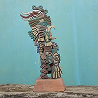 Ceramic sculpture Eagle Warrior medium Mexico