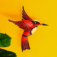 Iron wall sculpture, 'Little Ruby Hummingbird' - Unique Red Bird Wall Art Steel Sculpture from Mexico