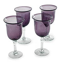 Blown glass goblets Amethyst Tulip set of 4 Mexico