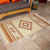 Zapotec wool rug, 'Beige Star' (2.5x5) - Zapotec wool rug (2.5x5)