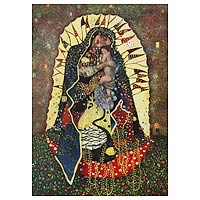 'Virgin Mary, Klimt-Style' - Artisan Crafted Religious Modern Multicolor Etching