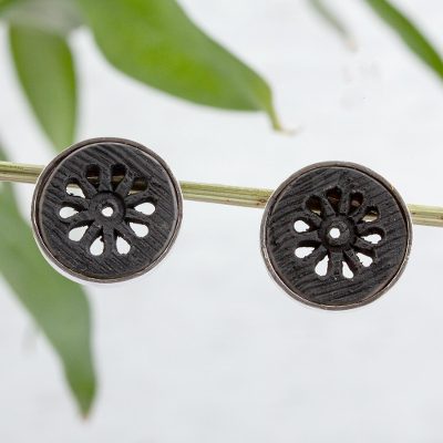 Ceramic button earrings, Black Mountain