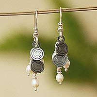 Cultured pearl waterfall earrings,