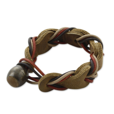 Braided leather bracelet, 'Crazy About You' - Brown Braided Leather Wristband Bracelet