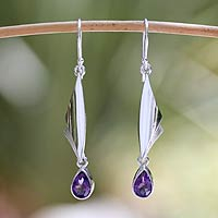 Amethyst dangle earrings, 'On Silver Wings' - Amethyst dangle earrings