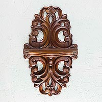 Parota wood wall shelf, 'Colonial Elegance' - Mexican Hardwood Colonial Wall Shelf