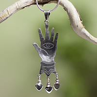 Sterling silver pendant necklace, 'All-Seeing Eye' - Sterling Silver Necklace Taxco Artisan Jewelry