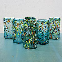 Blown glass tumblers Bold Sky Fiesta set of 6 Mexico